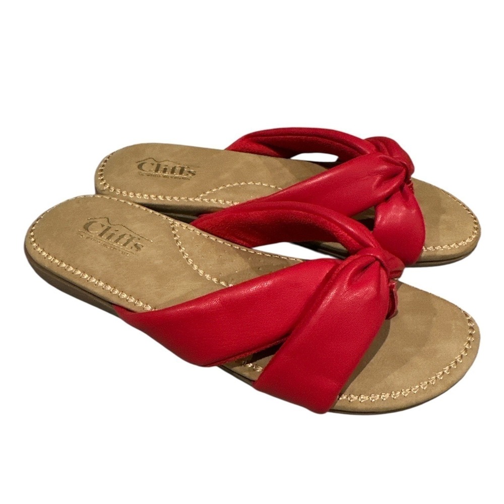 !! SOLD !! Red Knotted Slide Sandals Women's ~8.5‎ Valentine Casual Flat